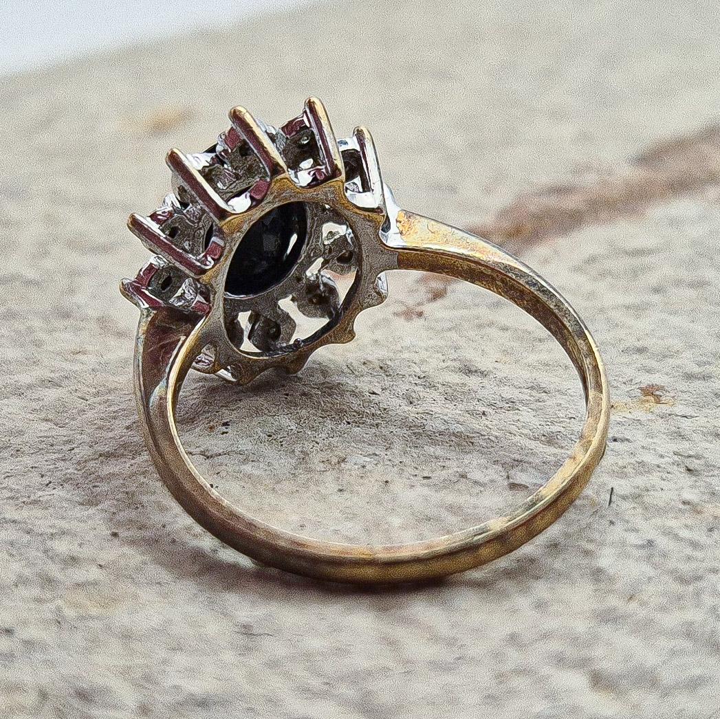 Vintage 9ct Diamond and Sapphire Cluster Ring | UK Size L | US Size 5.75