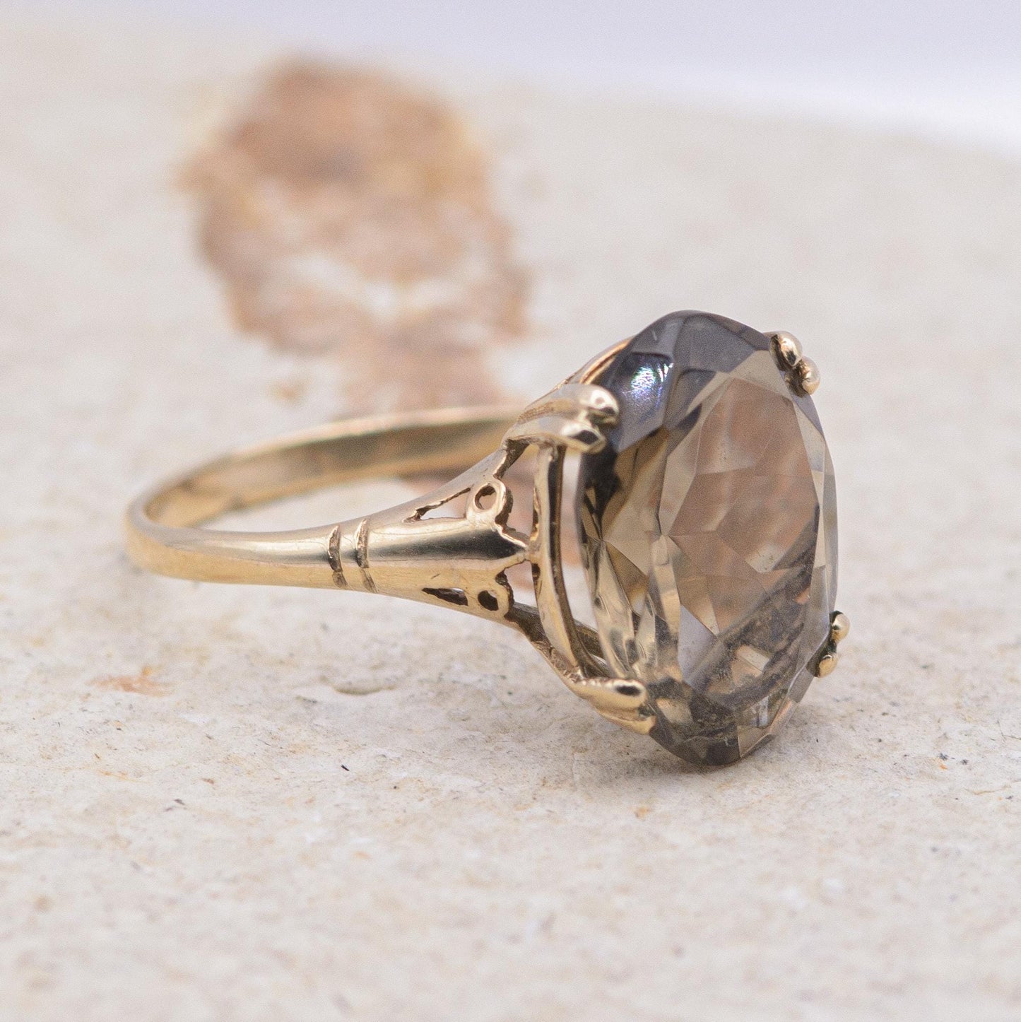 Vintage Smoky Quartz Cocktail Ring | 9ct | UK Size O 1/2 | US Size 7.5 |
