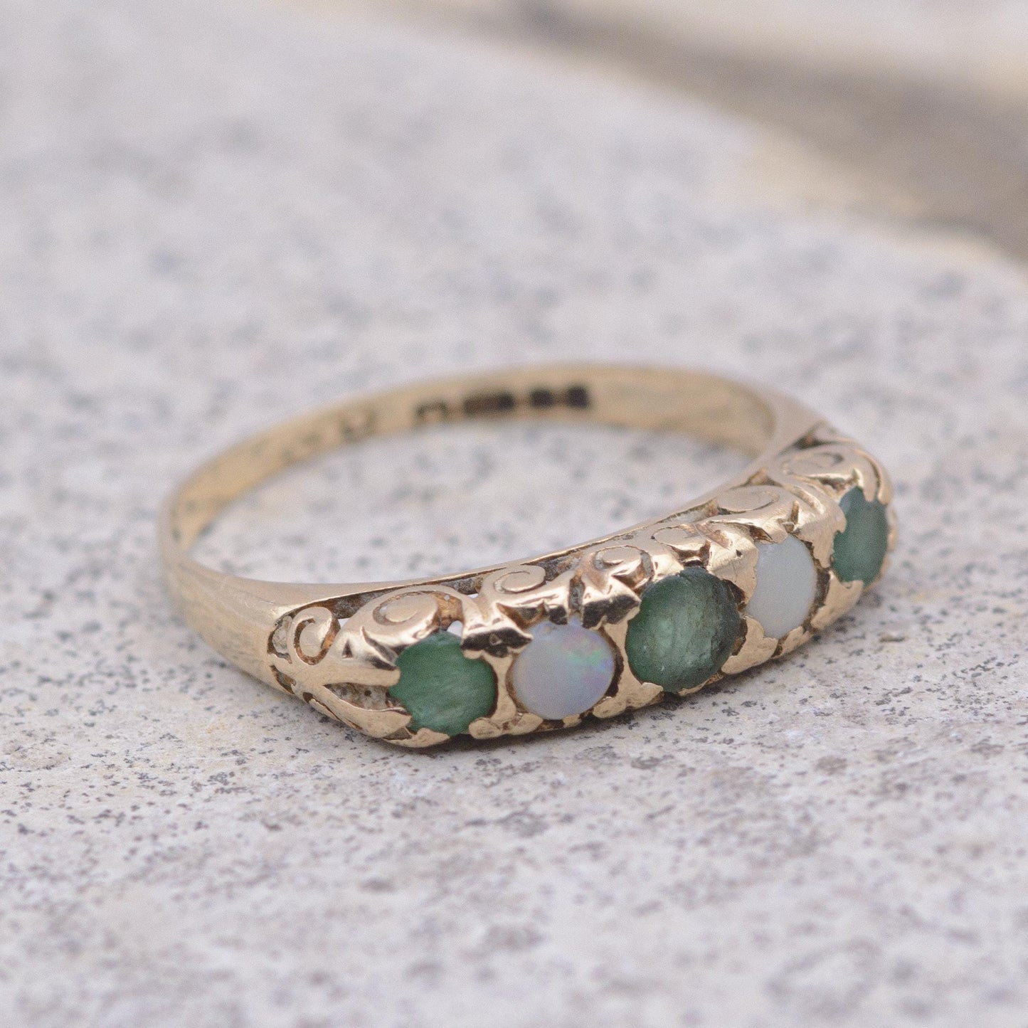 Vintage Emerald and Opal 5-Stone Ring | UK Size L 1/2 | US Size 6 | 9ct
