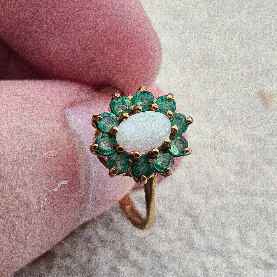 Vintage Emerald and Opal Cluster Ring |UK Size K 1/2 | US Size 5.5 | 9ct