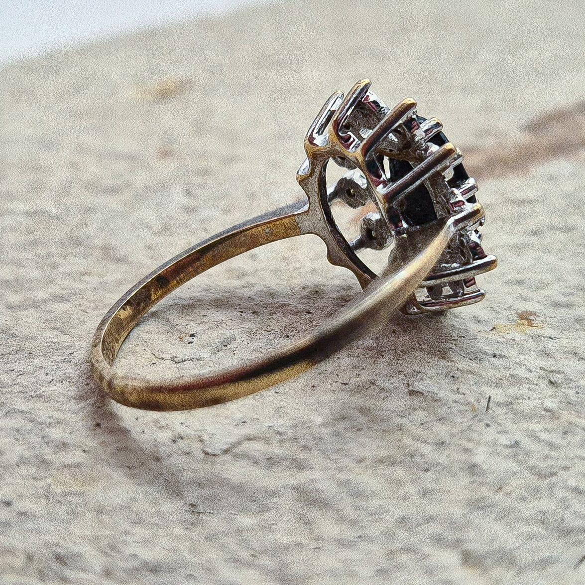 Vintage 9ct Diamond and Sapphire Cluster Ring | UK Size L | US Size 5.75