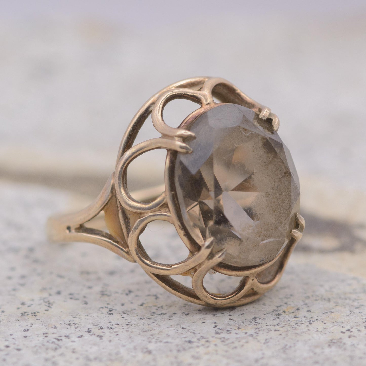 Vintage Smoky Quartz Cocktail Ring | 9ct | UK Size J | US Size 4.75 |