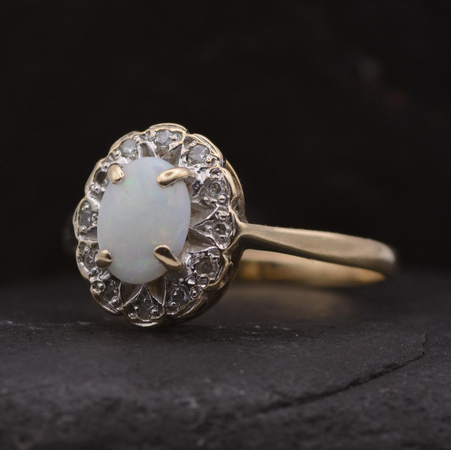 Vintage Opal and Diamond Cluster Ring | 9ct | UK Size O | US Size 7.25