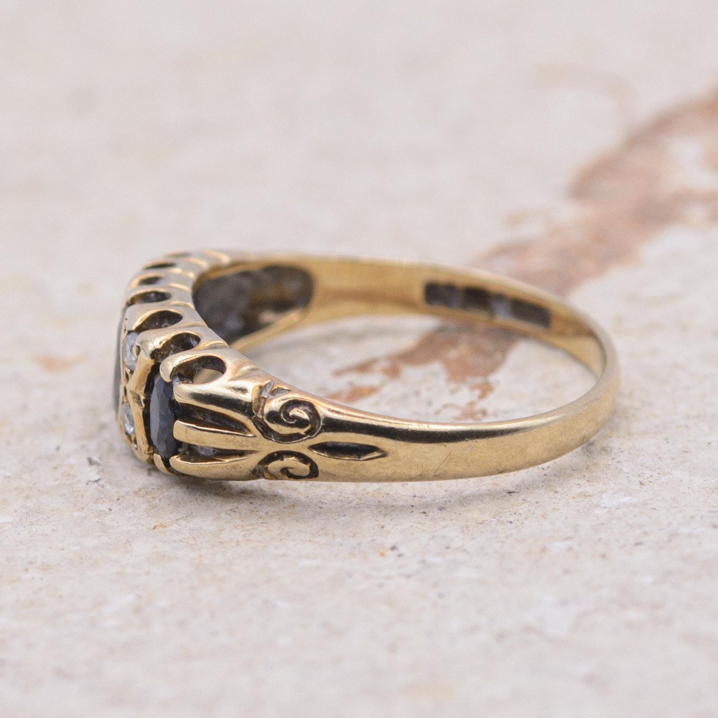 9ct Gold Sapphire and Diamond Boat Ring