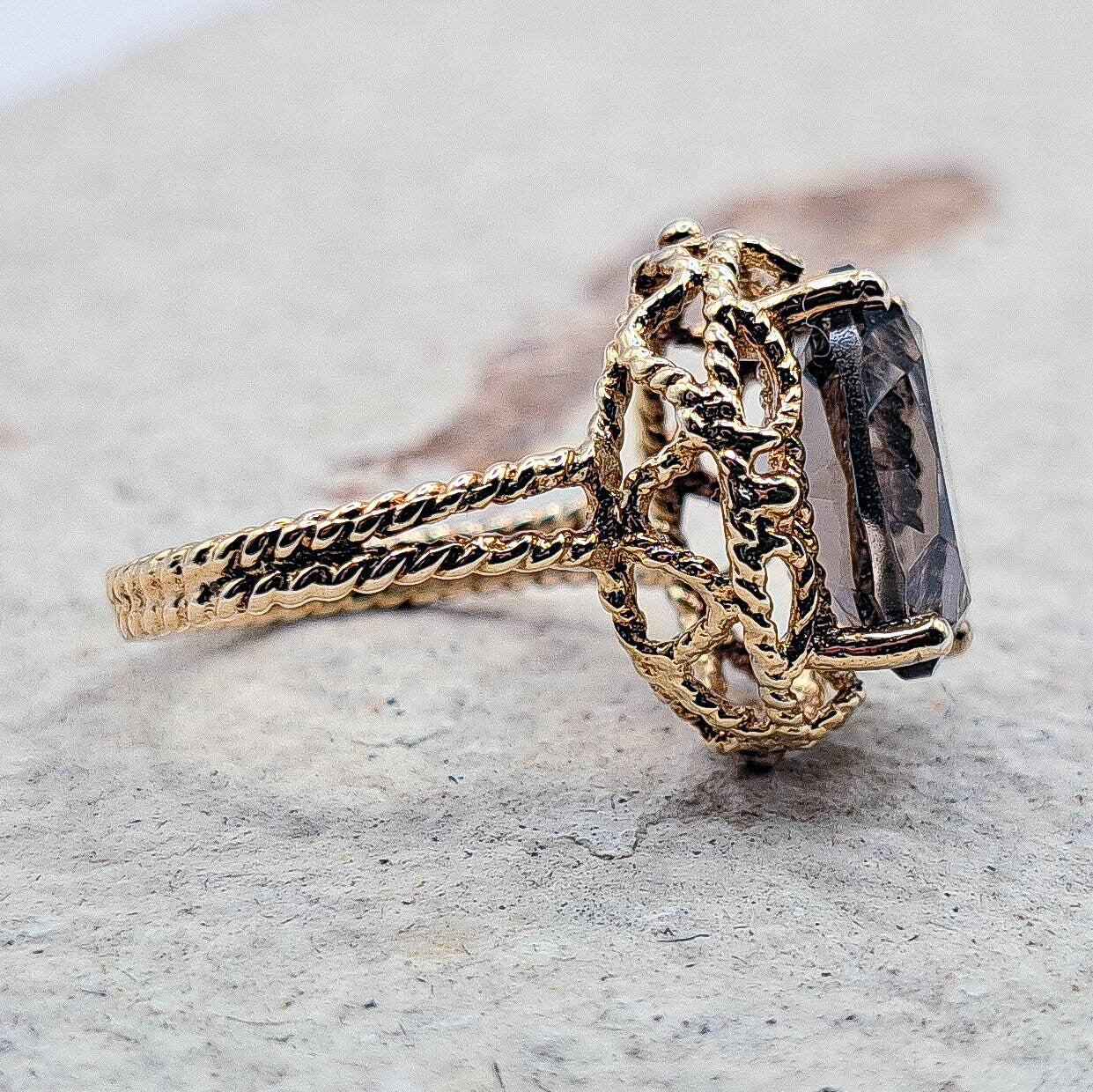 Vintage 9ct Gold Smoky Quartz Cocktail Ring | UK Size J / US 5 |