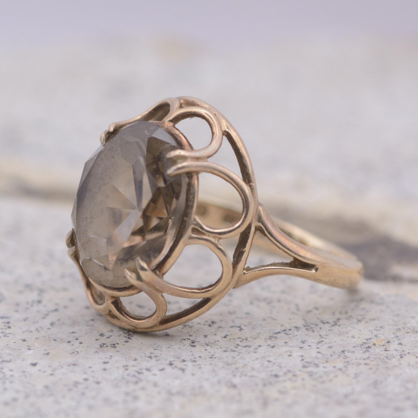 Vintage Smoky Quartz Cocktail Ring | 9ct | UK Size J | US Size 4.75 |