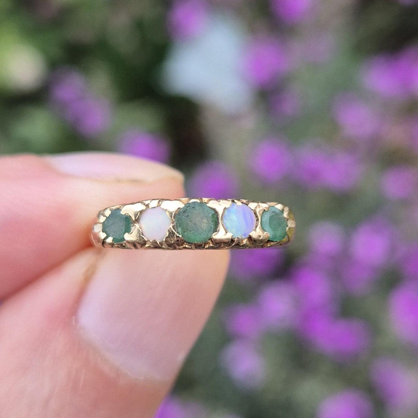 Vintage Emerald and Opal 5-Stone Ring | UK Size L 1/2 | US Size 6 | 9ct