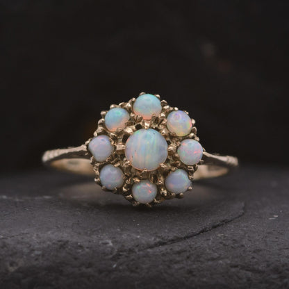 Vintage Opal Cluster Ring | UK Size M 1/2 | US Size 6.5 | 9 carat gold