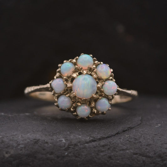 Vintage Opal Cluster Ring | UK Size M 1/2 | US Size 6.5 | 9 carat gold