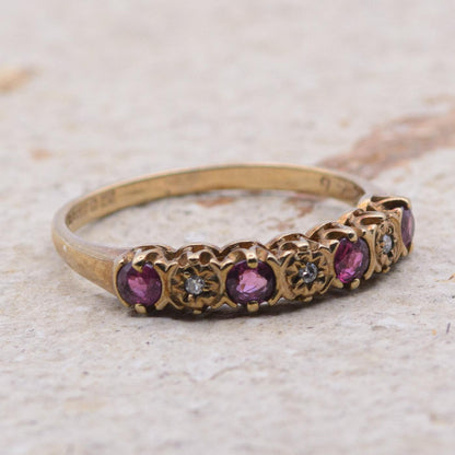 Vintage 9ct Ruby and Diamond Ring | UK Size L  | US Size 5.75