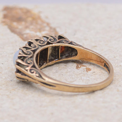 Vintage 9ct Garnet and Opal 5-Stone Ring | UK Size O 1/2 | US Size 7.5