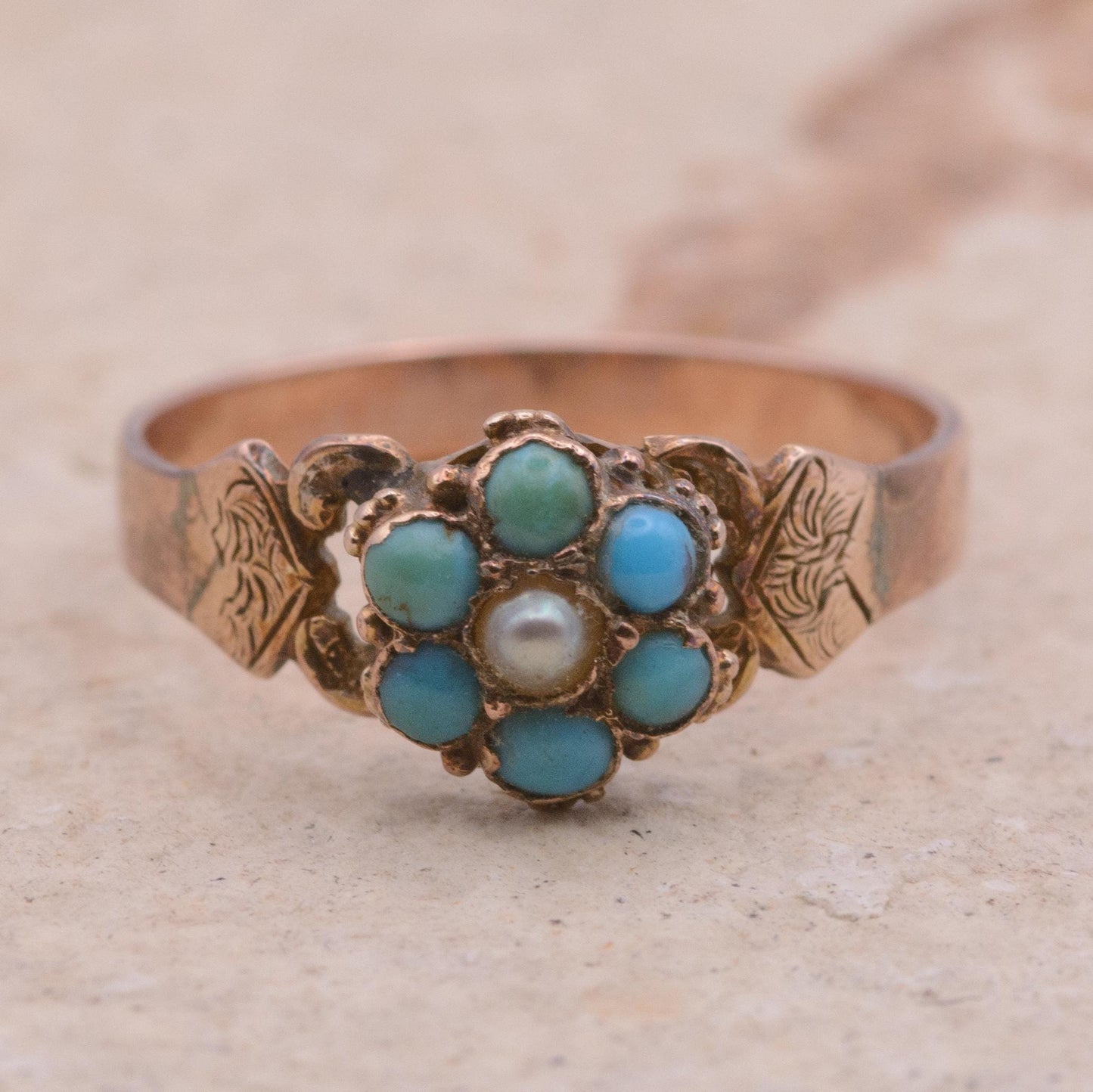 Victorian Turquoise and Pearl Ring | UK Size N 1/2 | US Size 7
