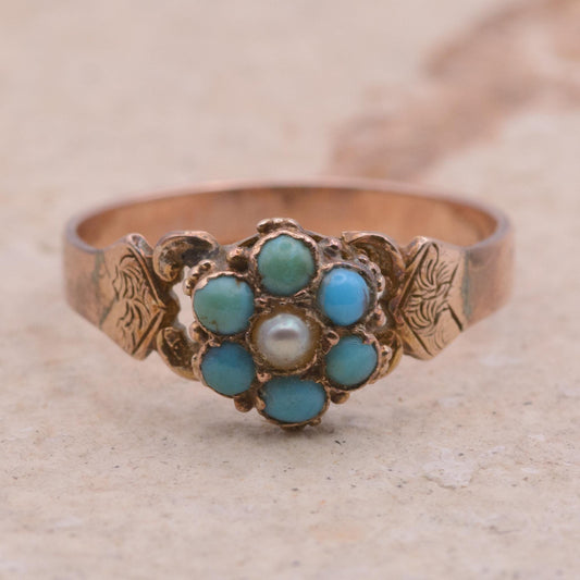Victorian Turquoise and Pearl Ring | UK Size N 1/2 | US Size 7