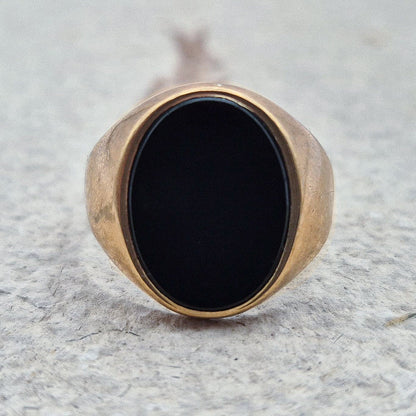 9ct Gold Vintage Onyx Chunky Signet Ring | UK Size R | US Size 8.5