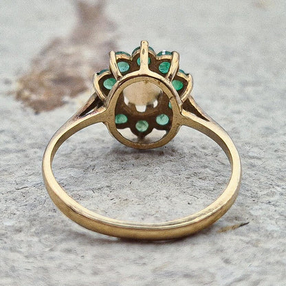Vintage Emerald and Opal Cluster Ring |UK Size K 1/2 | US Size 5.5  | 9ct