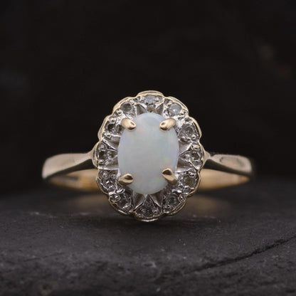 Vintage Opal and Diamond Cluster Ring | 9ct | UK Size O | US Size 7.25