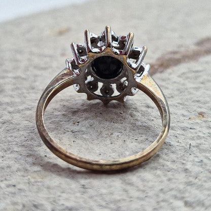 Vintage 9ct Diamond and Sapphire Cluster Ring | UK Size L | US Size 5.75