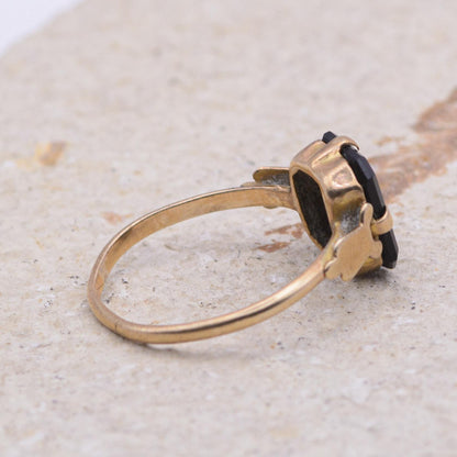 9ct Gold Black Onyx Initial Ring | UK Size M 1/2 | US Size 6.5 | Initialled "I"