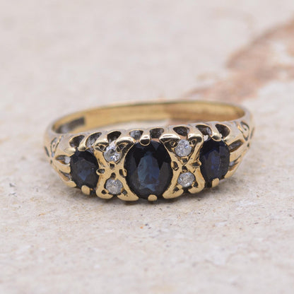 9ct Gold Sapphire and Diamond Boat Ring