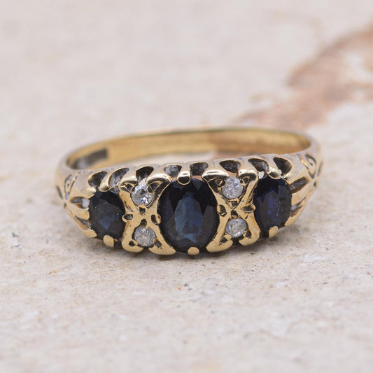 9ct Gold Sapphire and Diamond Boat Ring