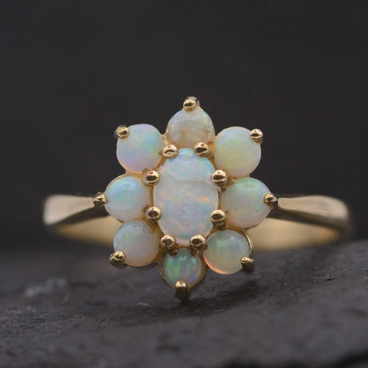 Vintage Opal Cluster Ring | UK Size O | US Size 7 | 9 carat gold