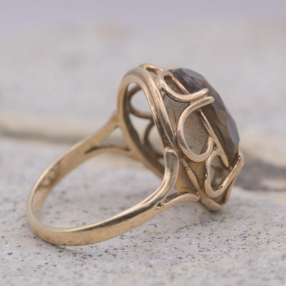 Vintage Smoky Quartz Cocktail Ring | 9ct | UK Size J | US Size 4.75 |