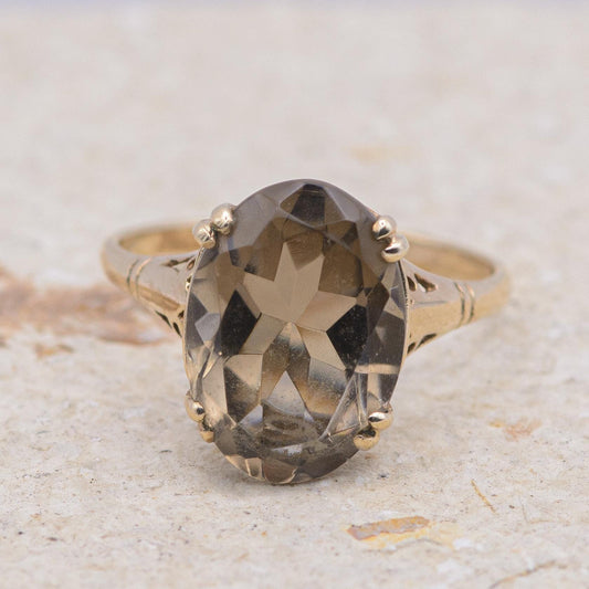 Vintage Smoky Quartz Cocktail Ring | 9ct | UK Size O 1/2 | US Size 7.5 |
