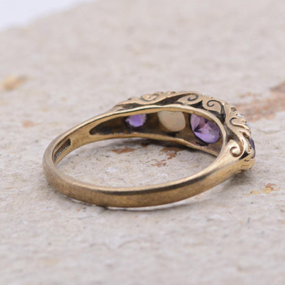 Vintage Amethyst and Opal 5-Stone Ring | UK Size M | US Size 6.25 | 9 Carat Gold