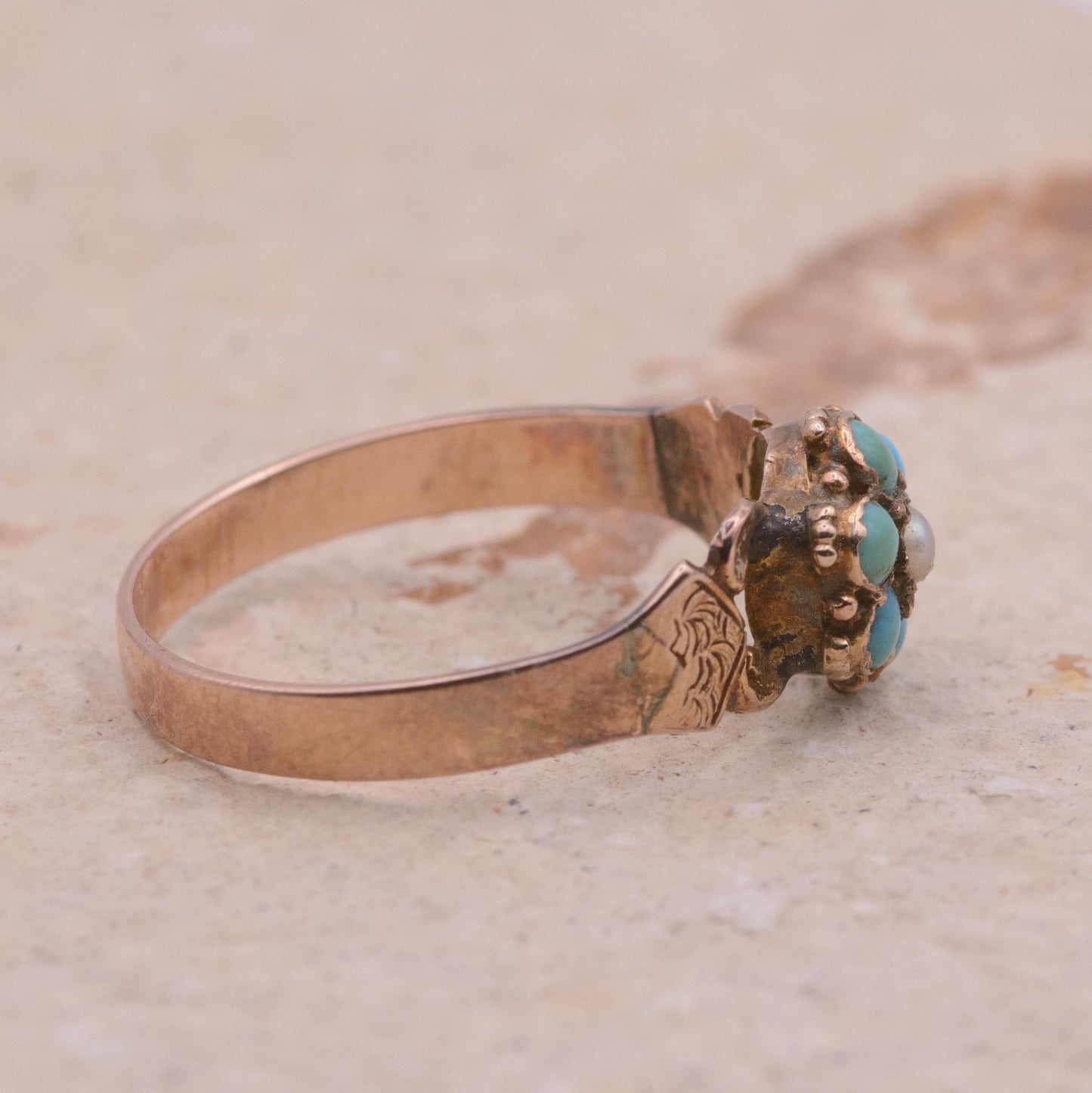 Victorian Turquoise and Pearl Ring | UK Size N 1/2 | US Size 7