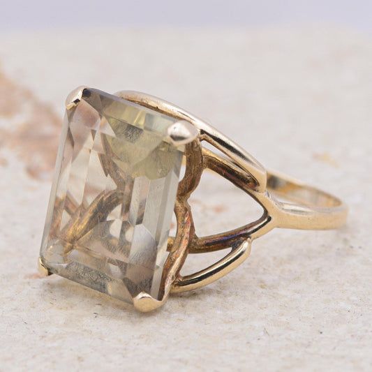 Vintage Chunky Smoky Quartz Cocktail Ring | 9ct | UK Size O | US Size 7 |