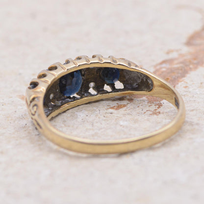 9ct Gold Sapphire and Diamond Boat Ring
