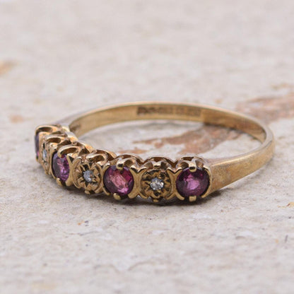 Vintage 9ct Ruby and Diamond Ring | UK Size L  | US Size 5.75