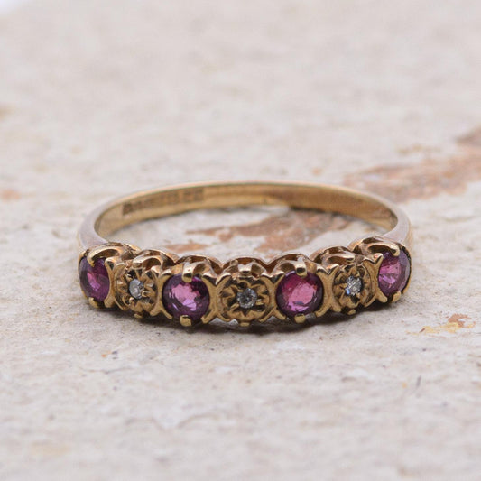 Vintage 9ct Ruby and Diamond Ring | UK Size L  | US Size 5.75