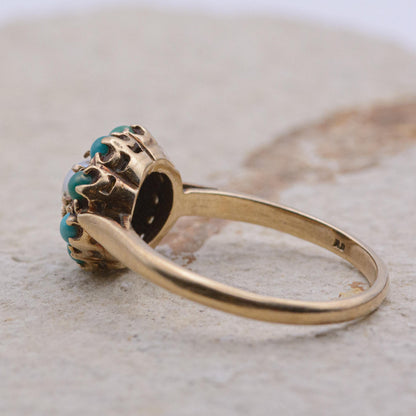9ct Gold Turquoise and Pearl Ring | UK Size P | US Size 7.5