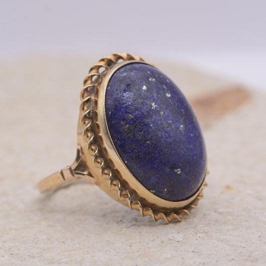 Vintage Lapis Lazuli Chunky Ring | 9ct Gold | UK Size N 1/2 | US Size 7