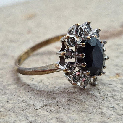 Vintage 9ct Diamond and Sapphire Cluster Ring | UK Size L | US Size 5.75