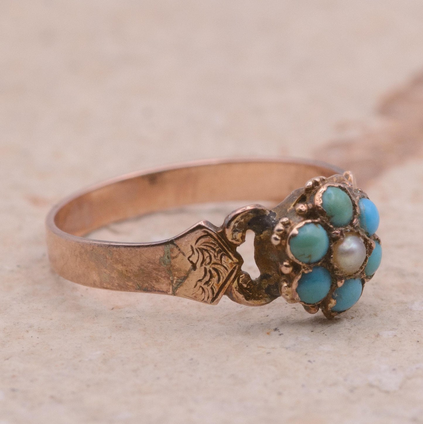 Victorian Turquoise and Pearl Ring | UK Size N 1/2 | US Size 7