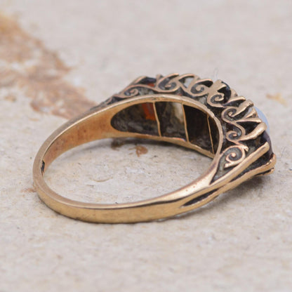 Vintage 9ct Garnet and Opal 5-Stone Ring | UK Size O 1/2 | US Size 7.5