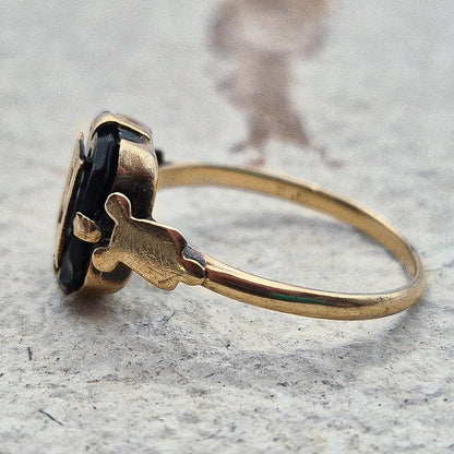 9ct Gold Black Onyx Initial Ring | UK Size M | US Size 6 | Initialled "M"