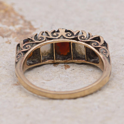 Vintage 9ct Garnet and Opal 5-Stone Ring | UK Size O 1/2 | US Size 7.5