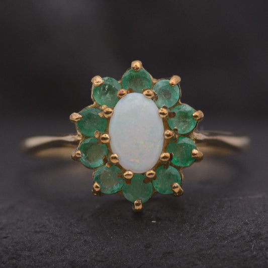 Vintage Emerald and Opal Cluster Ring |UK Size K 1/2 | US Size 5.5  | 9ct