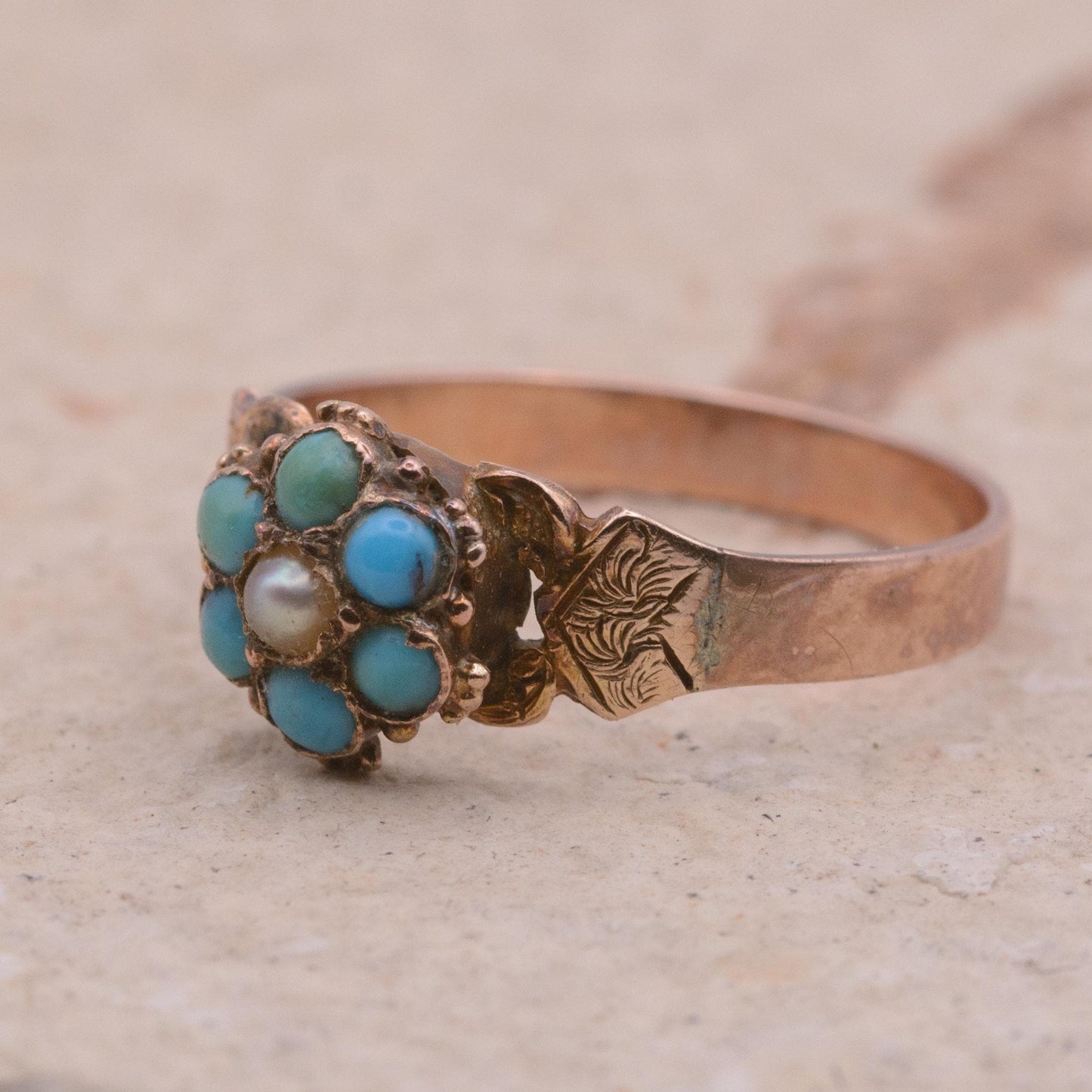 Victorian Turquoise and Pearl Ring | UK Size N 1/2 | US Size 7