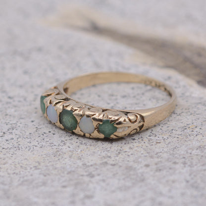 Vintage Emerald and Opal 5-Stone Ring | UK Size L 1/2 | US Size 6  | 9ct