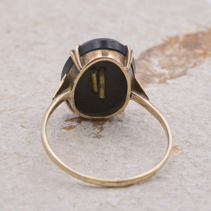 9ct Gold Black Onyx Initial Ring | UK Size U | US Size 10 | Initialled "p"