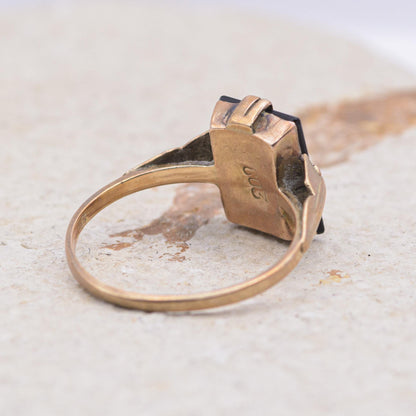 9ct Gold Black Onyx Initial Ring | UK Size O 1/2 | US Size 7.5 | Initialled "J"