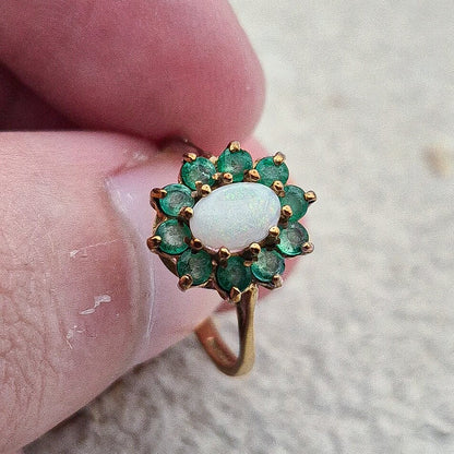 Vintage Emerald and Opal Cluster Ring |UK Size K 1/2 | US Size 5.5  | 9ct