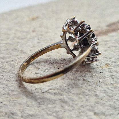 Vintage 9ct Diamond and Sapphire Cluster Ring | UK Size L | US Size 5.75