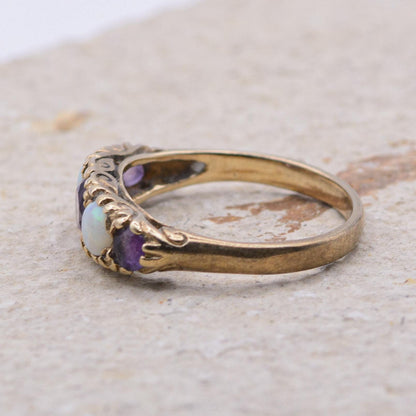 Vintage Amethyst and Opal 5-Stone Ring | UK Size M | US Size 6.25 | 9 Carat Gold