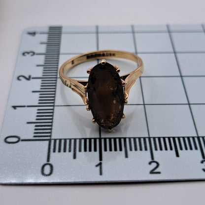 Vintage 9ct Gold Smoky Quartz Cocktail Ring | UK Size O 1/2 | US Size 7.5 |