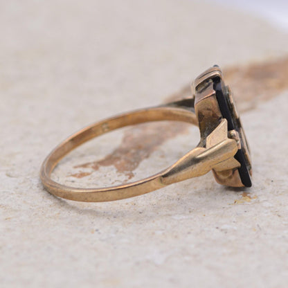 9ct Gold Black Onyx Initial Ring | UK Size O 1/2 | US Size 7.5 | Initialled "J"